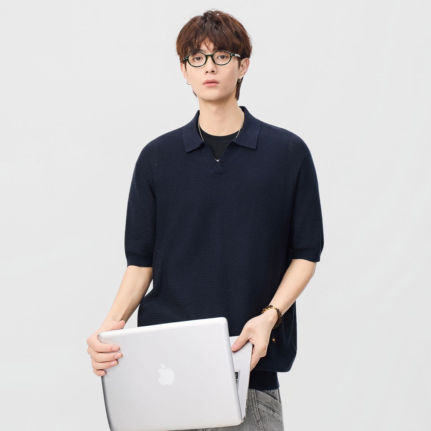 여름 오래된 돈 바람 마 면 반팔 티셔츠 남성 폴로 칼라 루즈핏 니트 스웨터 다용도 캐주얼 풀오버 레트로 동정 이미지 3