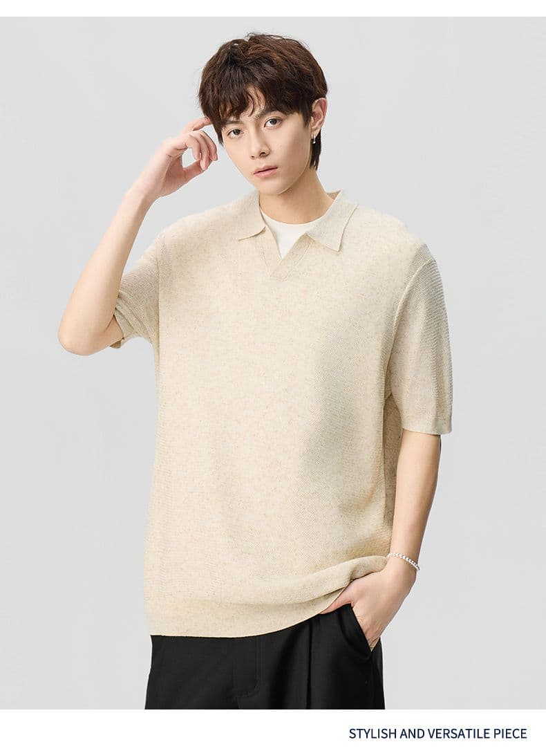 여름 오래된 돈 바람 마 면 반팔 티셔츠 남성 폴로 칼라 루즈핏 니트 스웨터 다용도 캐주얼 풀오버 레트로 동정 상세 이미지 10