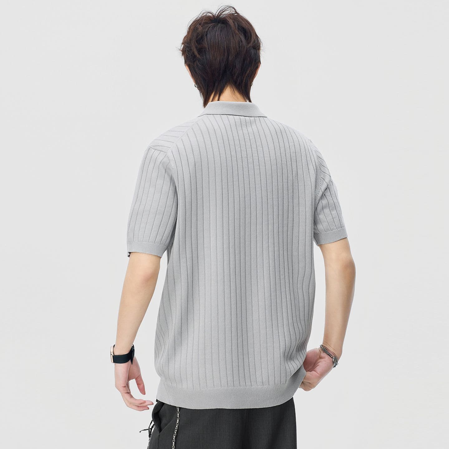 실사 2026 여름 새로운 오래된 돈 바람 폴로 칼라 스트라이프 반팔 polo 니트 스웨터 남성 레트로 다용도 트렌디 t 이미지 2