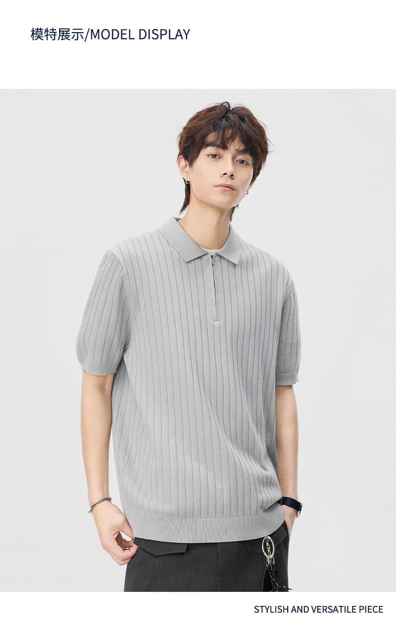 실사 2026 여름 새로운 오래된 돈 바람 폴로 칼라 스트라이프 반팔 polo 니트 스웨터 남성 레트로 다용도 트렌디 t 상세 이미지 5
