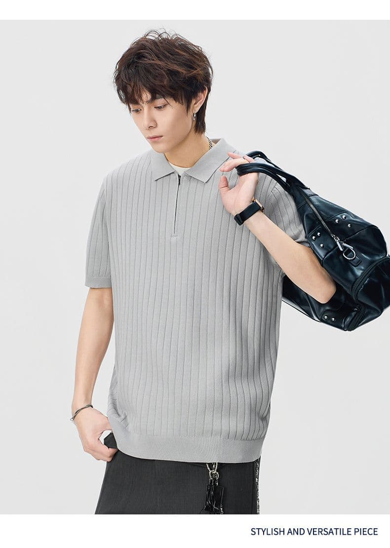실사 2026 여름 새로운 오래된 돈 바람 폴로 칼라 스트라이프 반팔 polo 니트 스웨터 남성 레트로 다용도 트렌디 t 상세 이미지 6