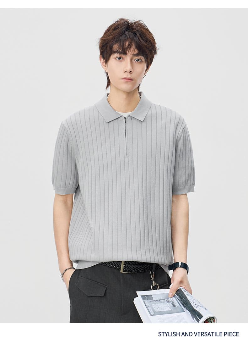실사 2026 여름 새로운 오래된 돈 바람 폴로 칼라 스트라이프 반팔 polo 니트 스웨터 남성 레트로 다용도 트렌디 t 상세 이미지 8