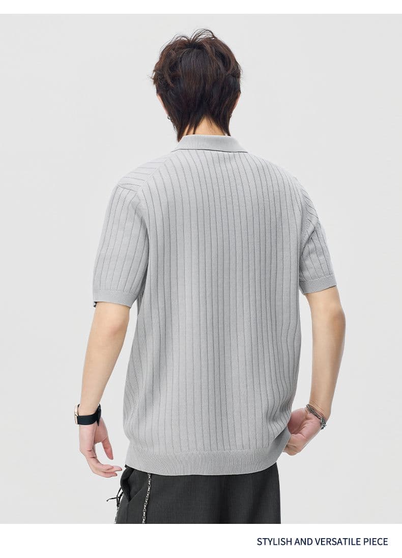 실사 2026 여름 새로운 오래된 돈 바람 폴로 칼라 스트라이프 반팔 polo 니트 스웨터 남성 레트로 다용도 트렌디 t 상세 이미지 9