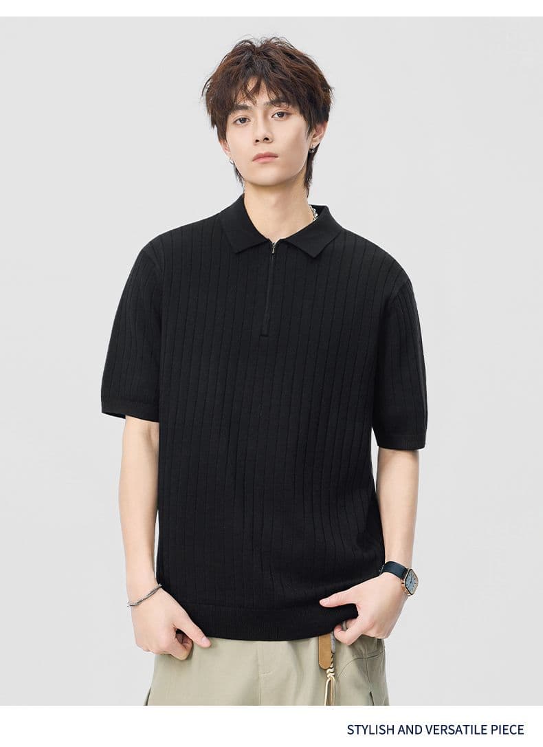 실사 2026 여름 새로운 오래된 돈 바람 폴로 칼라 스트라이프 반팔 polo 니트 스웨터 남성 레트로 다용도 트렌디 t 상세 이미지 10
