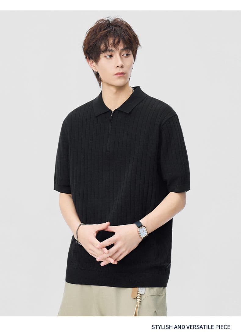 실사 2026 여름 새로운 오래된 돈 바람 폴로 칼라 스트라이프 반팔 polo 니트 스웨터 남성 레트로 다용도 트렌디 t 상세 이미지 11