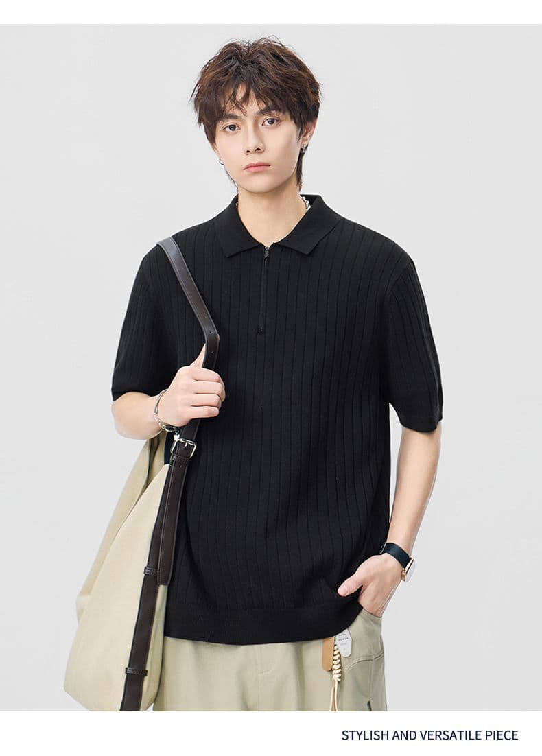 실사 2026 여름 새로운 오래된 돈 바람 폴로 칼라 스트라이프 반팔 polo 니트 스웨터 남성 레트로 다용도 트렌디 t 상세 이미지 12