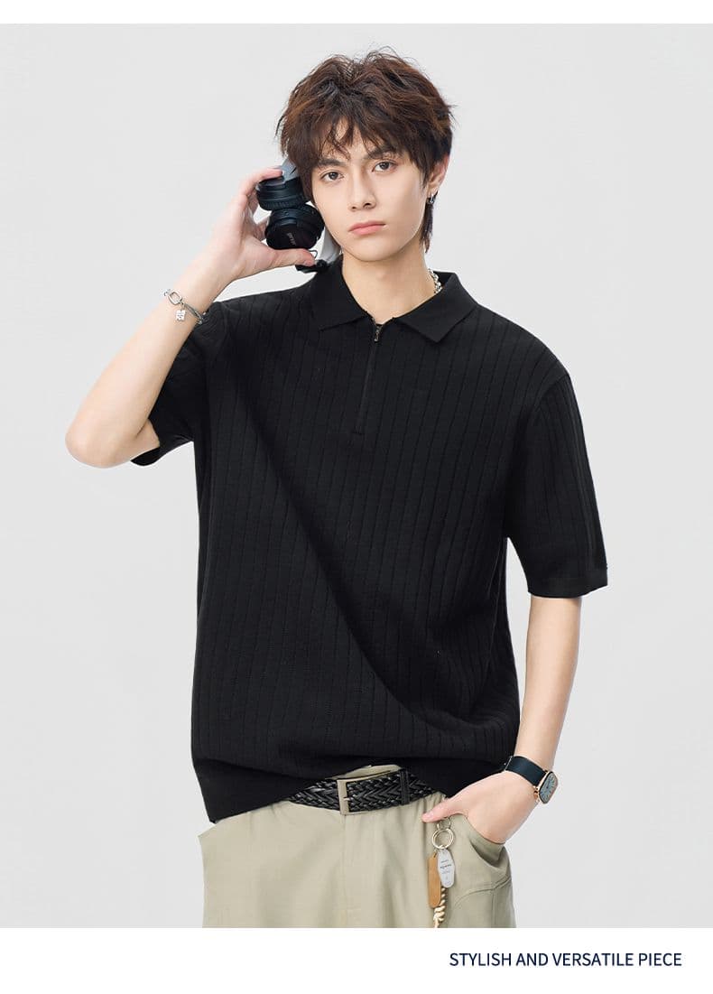 실사 2026 여름 새로운 오래된 돈 바람 폴로 칼라 스트라이프 반팔 polo 니트 스웨터 남성 레트로 다용도 트렌디 t 상세 이미지 13