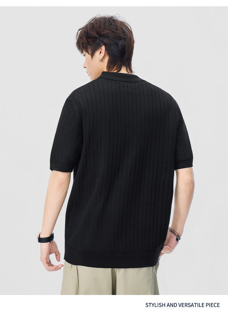 실사 2026 여름 새로운 오래된 돈 바람 폴로 칼라 스트라이프 반팔 polo 니트 스웨터 남성 레트로 다용도 트렌디 t 상세 이미지 14