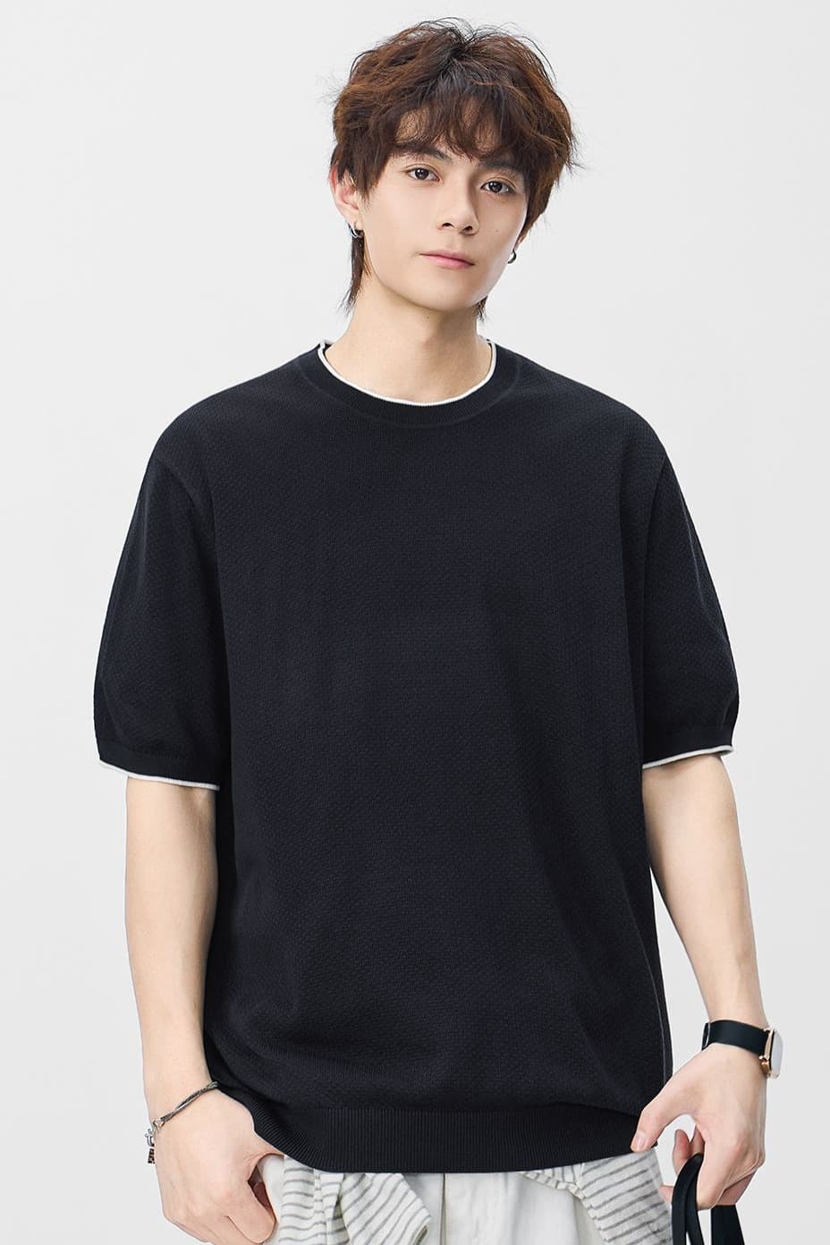 오래된 돈 바람 아마 반팔 티셔츠 남성 라운드 넥 2026 여름 새로운 다용도 트렌드 폭발 미니멀리즘 일본식 티셔츠 이미지 6