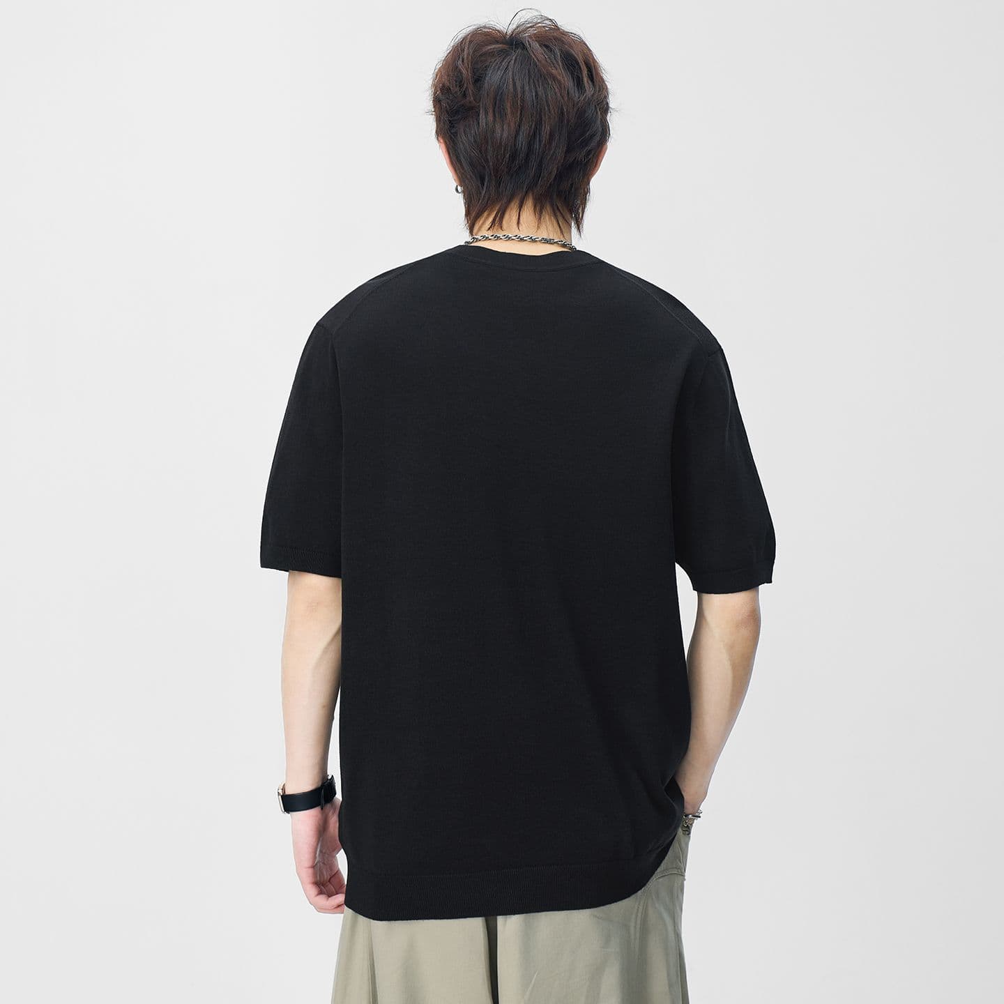 오래된 돈 바람 아마 오래된 돈 바람 단색 라운드 넥 일본식 레트로 무거운 여름 새로운 티셔츠 다용도 캐주얼 이미지 2