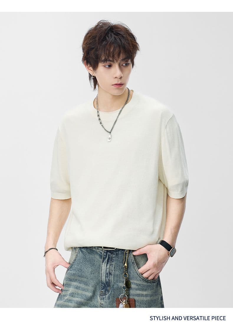 오래된 돈 바람 아마 오래된 돈 바람 단색 라운드 넥 일본식 레트로 무거운 여름 새로운 티셔츠 다용도 캐주얼 상세 이미지 6