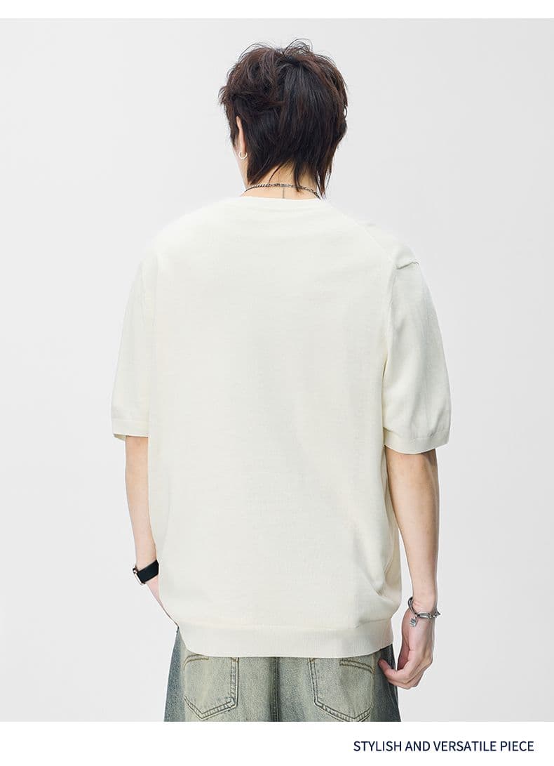 오래된 돈 바람 아마 오래된 돈 바람 단색 라운드 넥 일본식 레트로 무거운 여름 새로운 티셔츠 다용도 캐주얼 상세 이미지 8