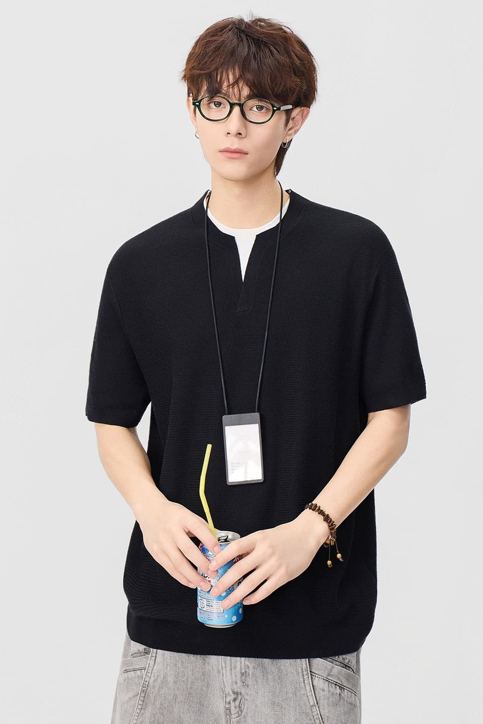 실사 2026 여름 페이크 레이어드 V넥 오래된 돈 바람 반팔 남자 일본식 레트로 티셔츠 다용도 캐주얼 티셔츠 이미지 6