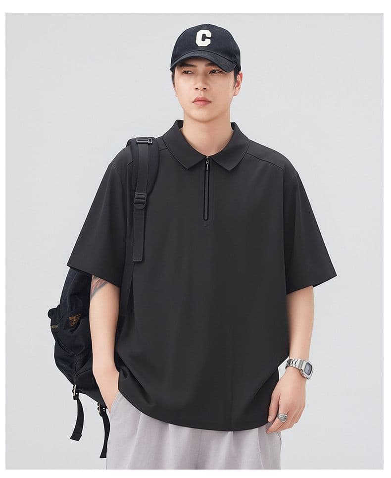 실사 2026 여름 새로운 윤진 얼음 차가운 파인 라인 없음 흔적 지퍼 POLO 셔츠 남성 속도 건조한 신축성 반팔 상세 이미지 15