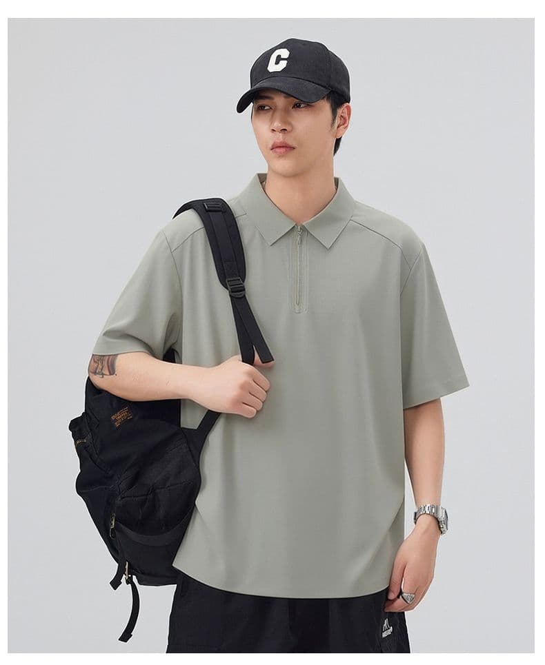 실사 2026 여름 새로운 윤진 얼음 차가운 파인 라인 없음 흔적 지퍼 POLO 셔츠 남성 속도 건조한 신축성 반팔 상세 이미지 18