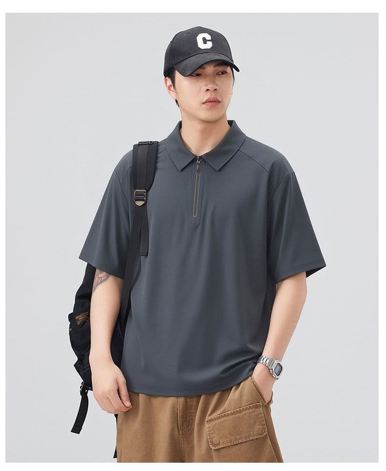 실사 2026 여름 새로운 윤진 얼음 차가운 파인 라인 없음 흔적 지퍼 POLO 셔츠 남성 속도 건조한 신축성 반팔 상세 이미지 21