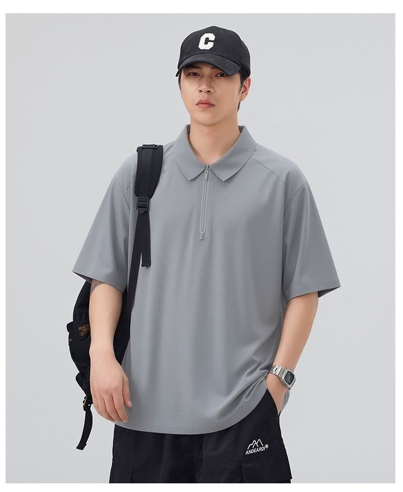 실사 2026 여름 새로운 윤진 얼음 차가운 파인 라인 없음 흔적 지퍼 POLO 셔츠 남성 속도 건조한 신축성 반팔 상세 이미지 24