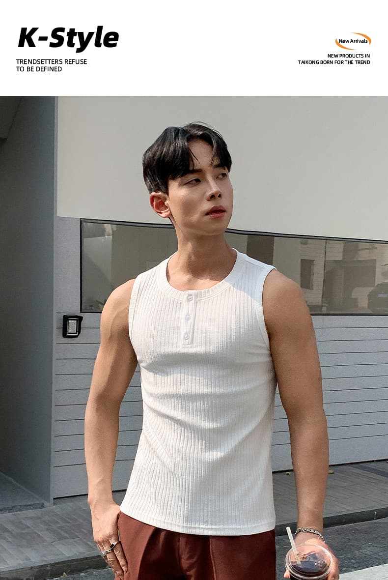 실사 2026 여름 새로운 높음 폭탄 니트 통기성 프로 피부 세 버클 라운드 넥 민소매 티셔츠 어깨 조끼 상세 이미지 1
