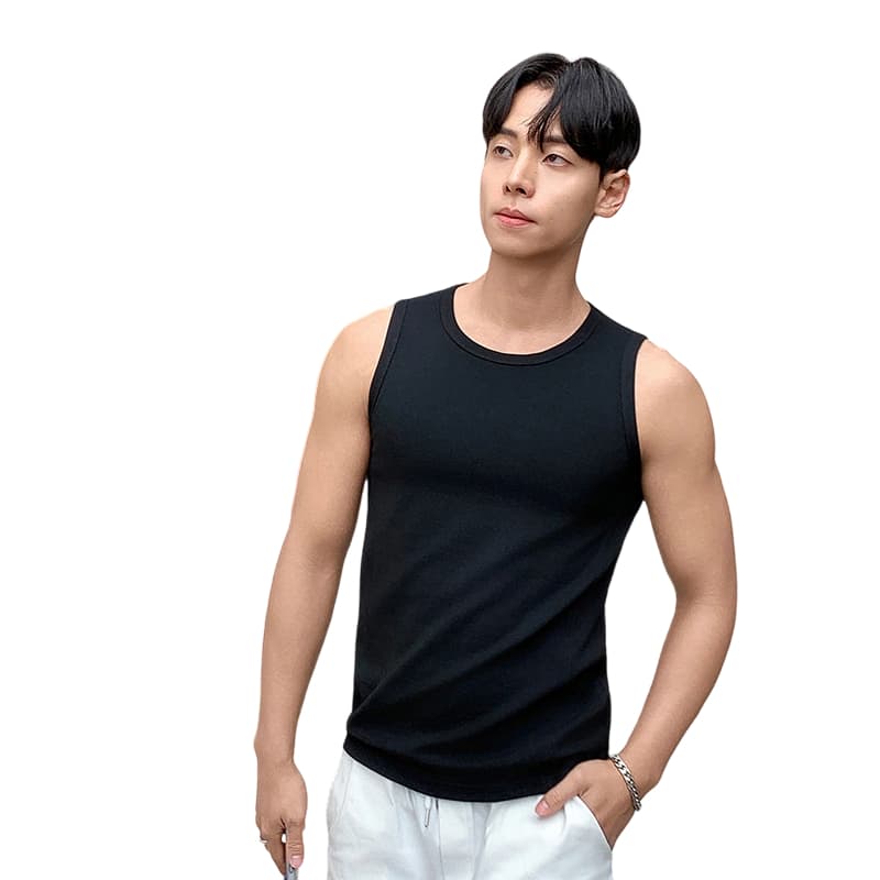 실사 2026 여름 새로운 미니멀리즘 단색 통기성 민소매 맨위 캐주얼 운동 인사이드 가져 가라. 외출용 기본 셔츠 이미지 5
