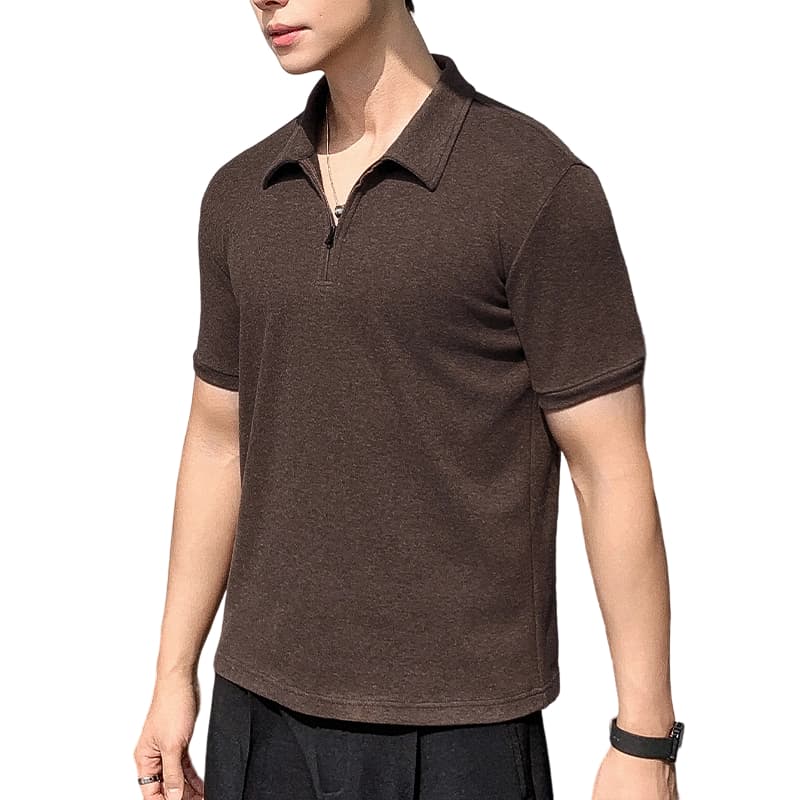실사 여름 새로운 빛 요리 한 바람 하프 지퍼 폴로 칼라 POLO 셔츠 미니멀리즘 단색 루즈핏 캐주얼 통기성 맨위 이미지 5