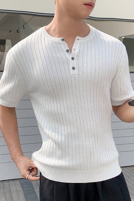 실사 2026 여름 새로운 얼음 실크 도루 센스 구덩이 기사 티셔츠 남성 고급 센스 루즈핏 하프 열기 니트 통기성 이미지 6