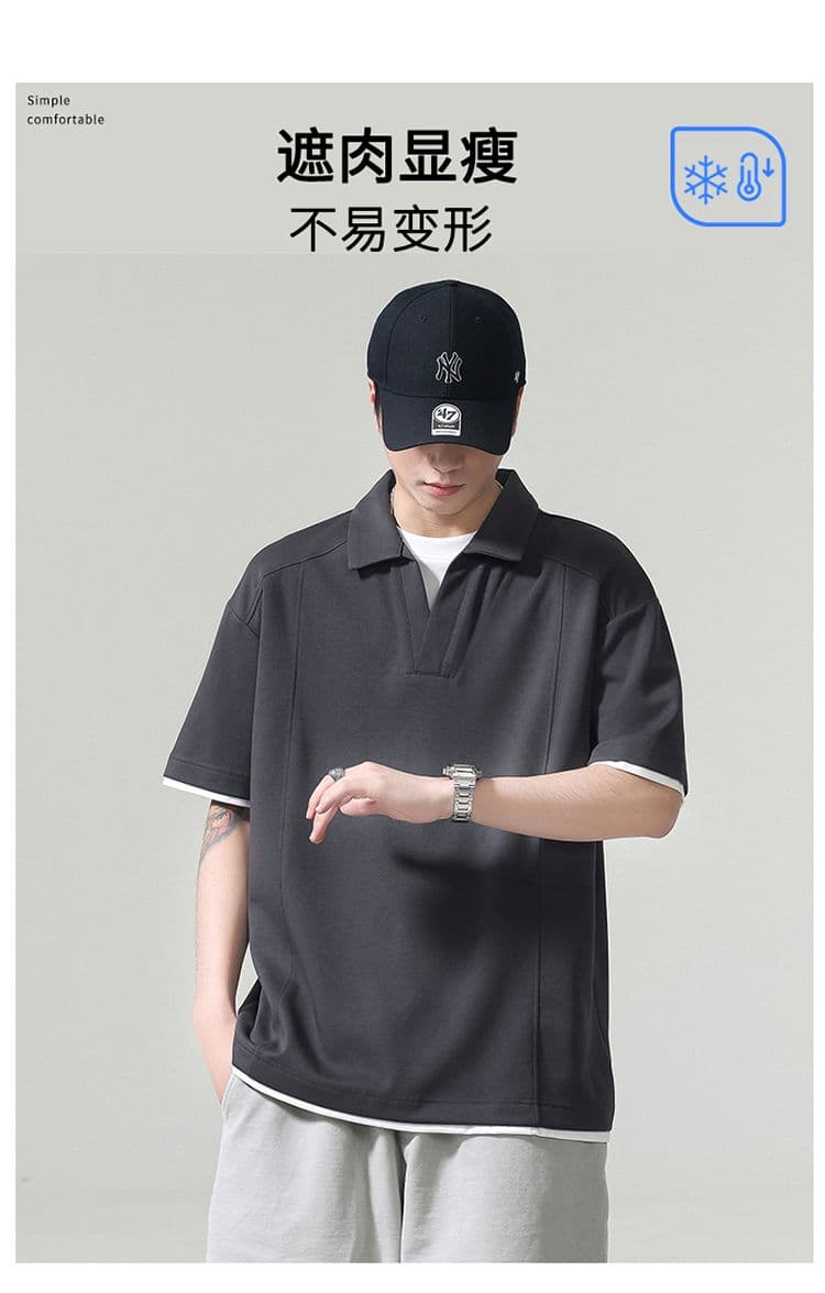 실사 2026 여름 새로운 조수 브랜드 페이크 레이어드 티셔츠 모달 젤리 면 차가운 센스 7a 항균 반팔 티셔츠 상세 이미지 7