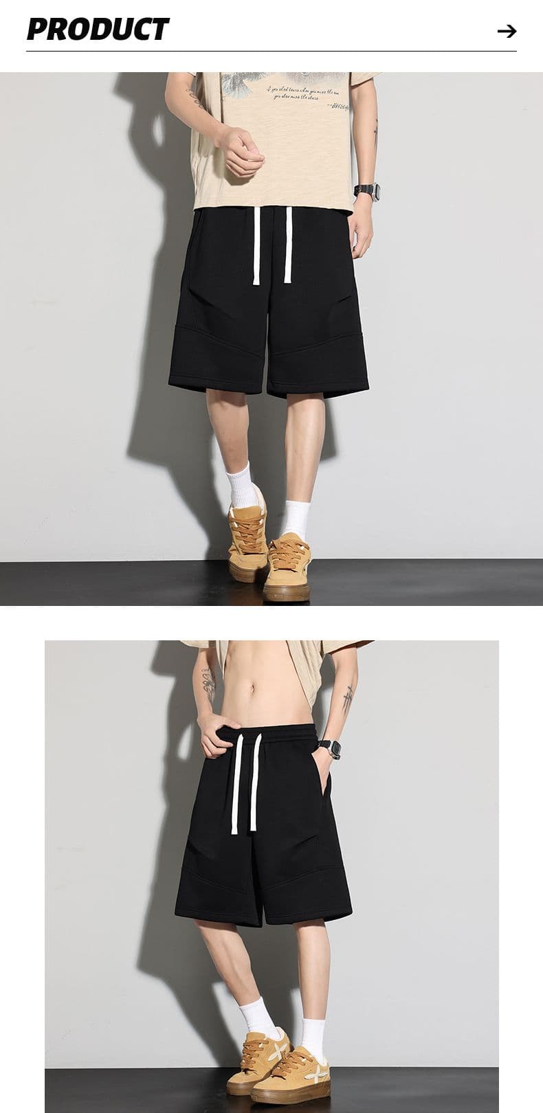 실사 2026 여름 새로운 5 점 반바지 남자 루즈핏 스트레이트 니트 면 방직 운동 바지 중성 다용도 잘 생긴 상세 이미지 7
