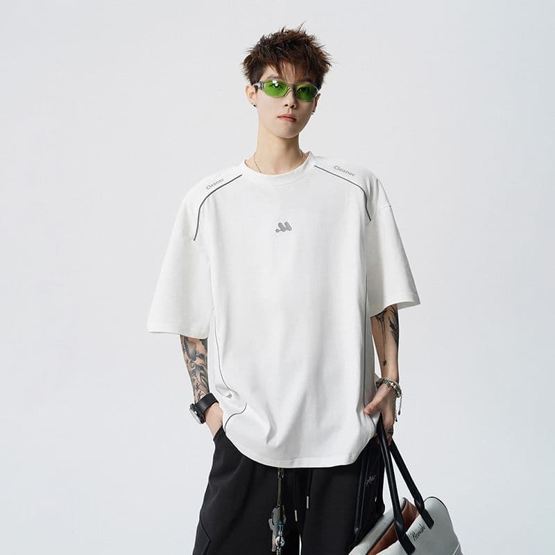 실사 2026 여름 새로운 조수 브랜드 순면 반팔 티셔츠 남자 라운드 넥 다용도 트렌드 프린트 반팔 루즈핏 티셔츠