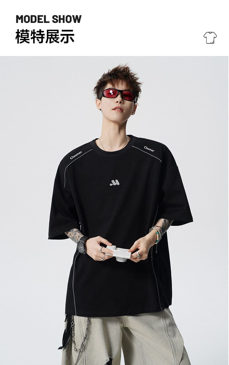 실사 2026 여름 새로운 조수 브랜드 순면 반팔 티셔츠 남자 라운드 넥 다용도 트렌드 프린트 반팔 루즈핏 티셔츠 상세 이미지 12