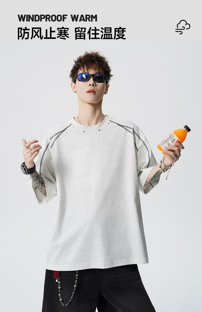 실사 2026 여름 새로운 조수 브랜드 반팔 티셔츠 남자 라운드 넥 다용도 트렌드 반팔 루즈핏 얼음 센스 면 티셔츠 상세 이미지 6