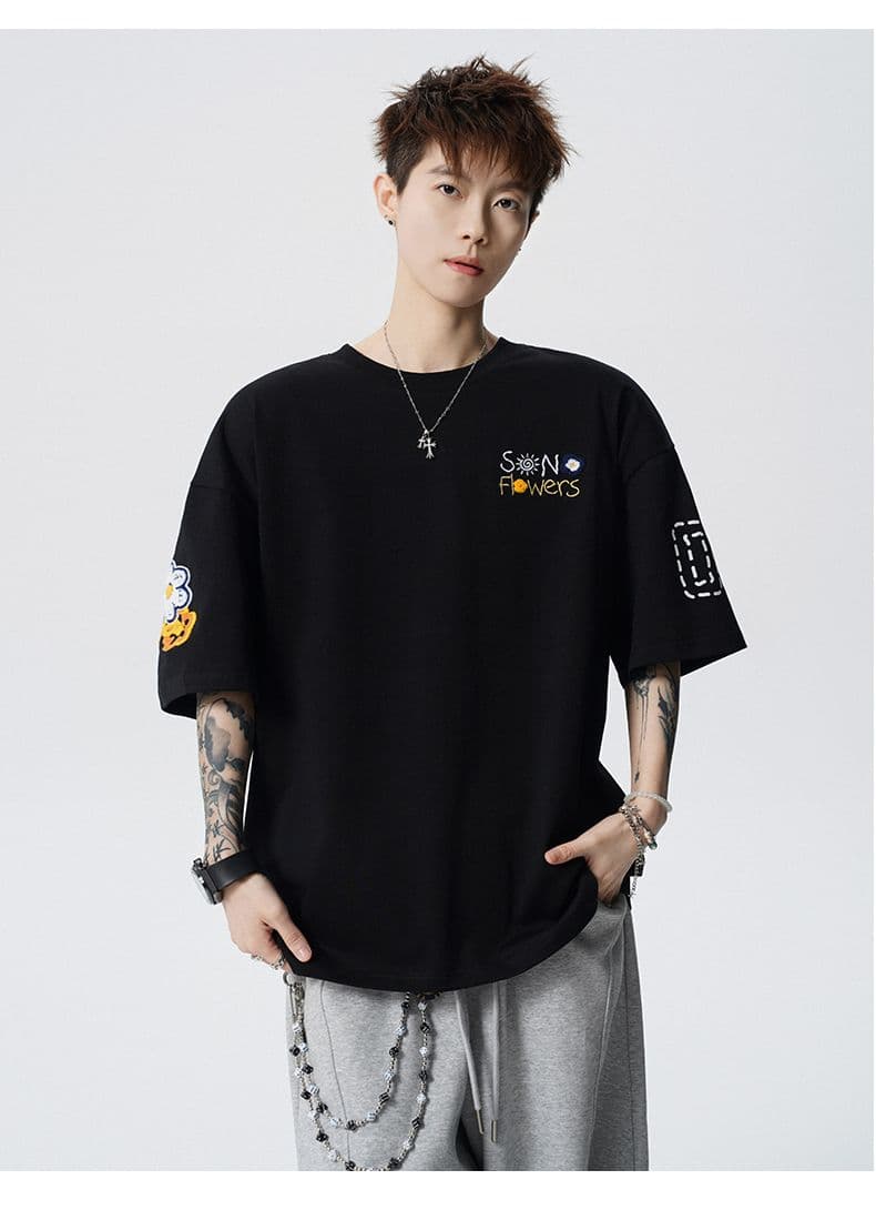 실사 2026 여름 새로운 반팔 티셔츠 남자 면 방직 라운드 넥 프린트 작은 청신 루즈핏 패션 잘 생긴 반팔 t 상세 이미지 14