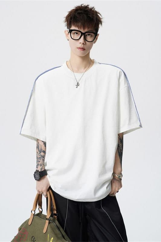 실사 여름 새로운 반팔 티셔츠 질감 차가운 센스 공예 원단 210g 얼음 센스 맞춤 기능 유형 패치워크 티셔츠 이미지 6