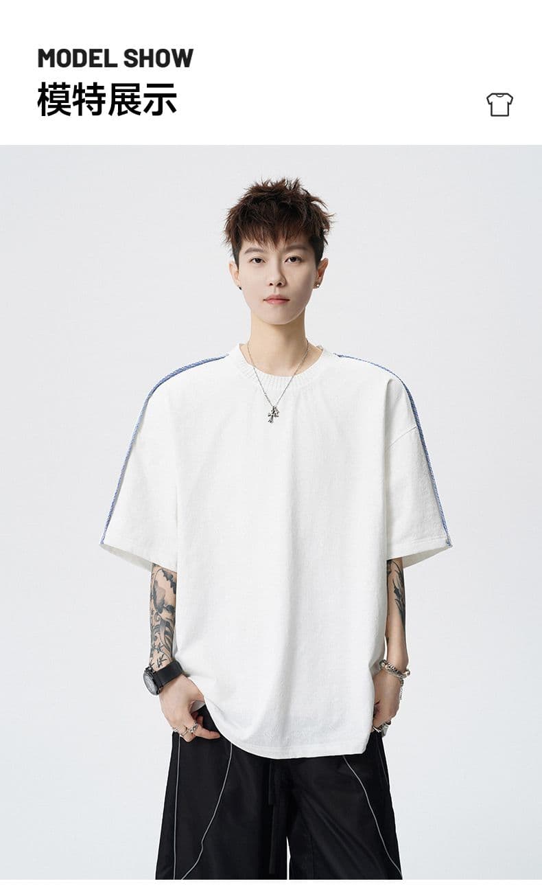 실사 여름 새로운 반팔 티셔츠 질감 차가운 센스 공예 원단 210g 얼음 센스 맞춤 기능 유형 패치워크 티셔츠 상세 이미지 12