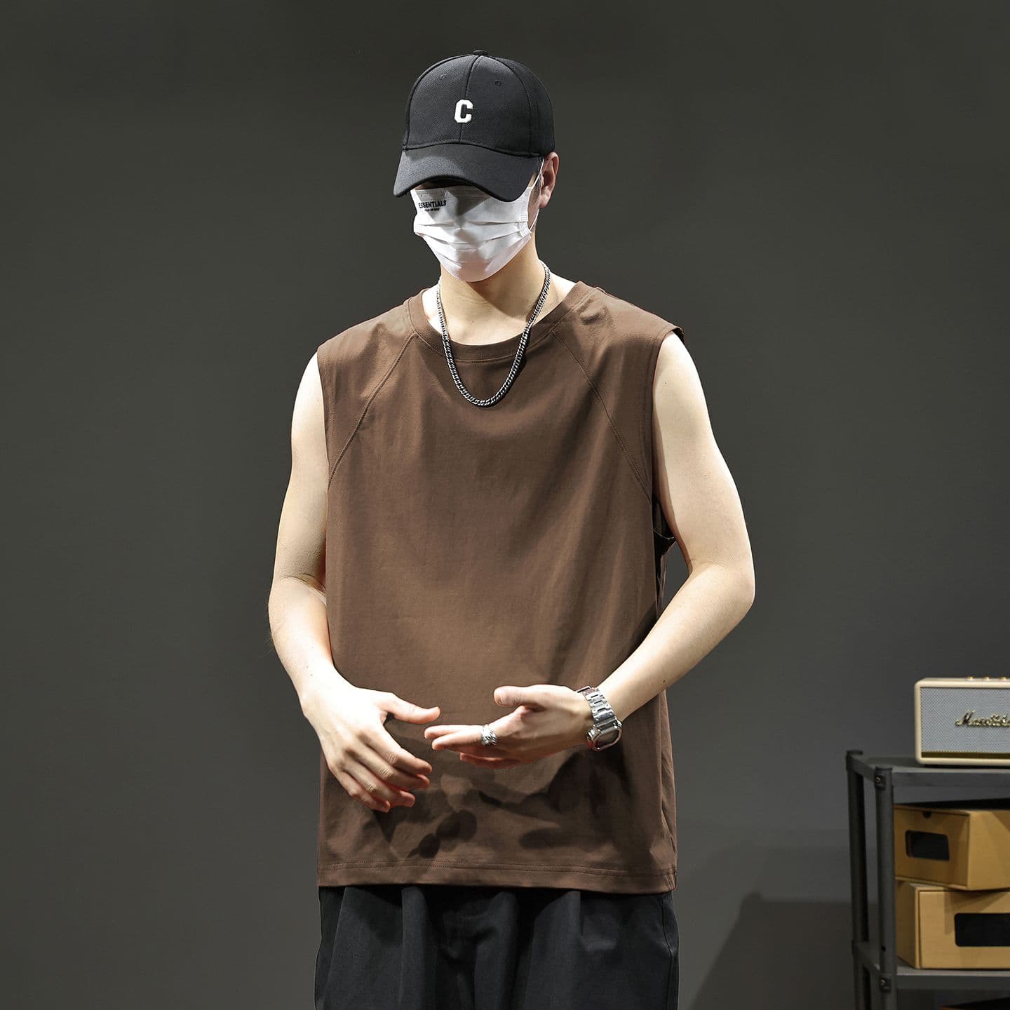 실사 2026 여름 새로운 차가운 센스 기술 면 조끼 남자 루즈핏 다용도 미니멀리즘 민소매 티셔츠 이미지 5