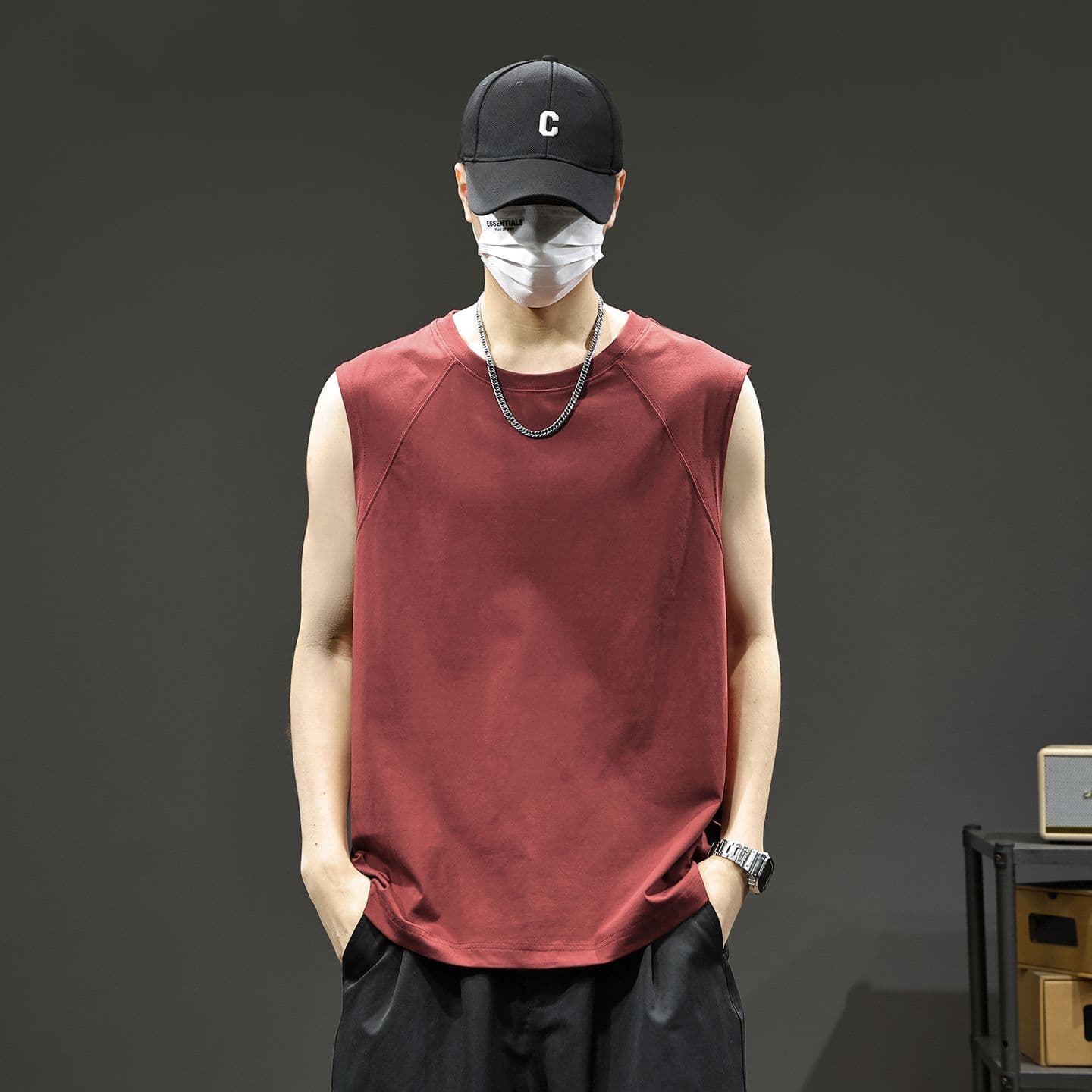 실사 2026 여름 새로운 차가운 센스 기술 면 조끼 남자 루즈핏 다용도 미니멀리즘 민소매 티셔츠 이미지 2
