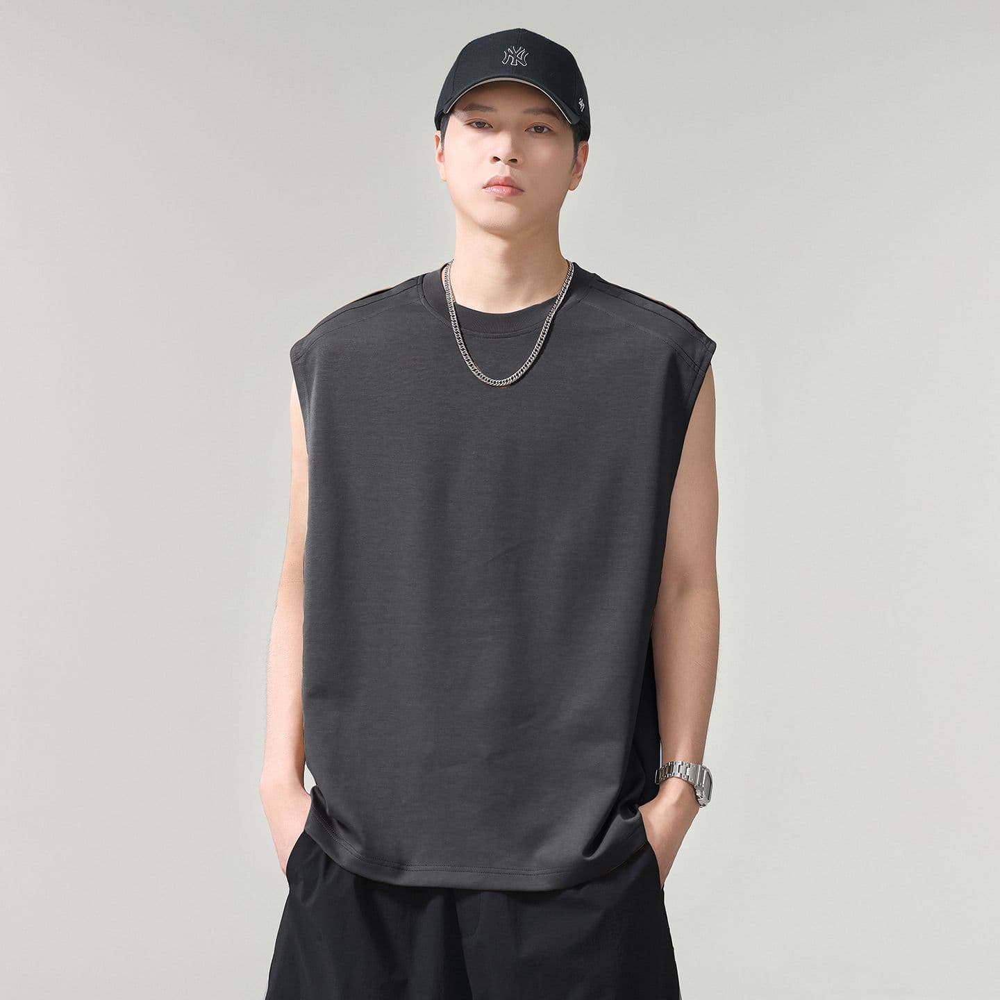 실사 여름 모달 젤리 면 차가운 센스 7a 항균 조끼 남자 루즈핏 다용도 통기성 빅 사이즈 어깨 조끼 이미지 3