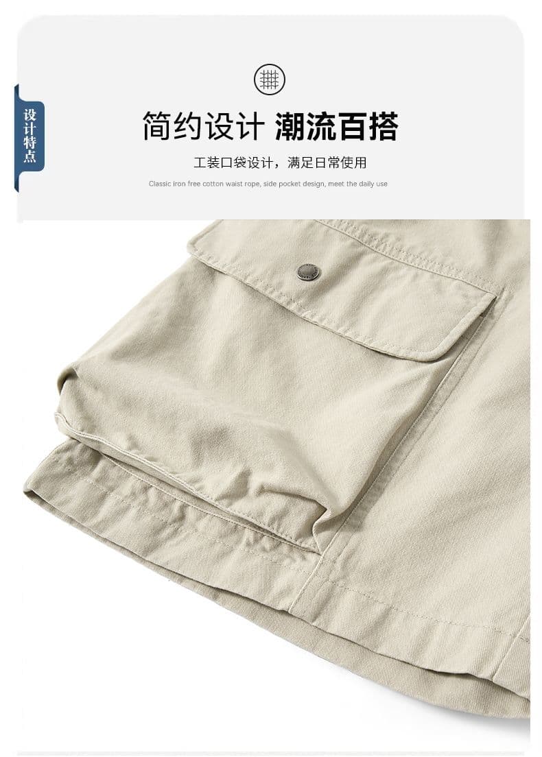 실사 여름 새로운 아메리칸 조수 브랜드 산계 빅 포켓 면 100% 워시 물 워크웨어 반바지 남자 편안함 5 점 바지 상세 이미지 9