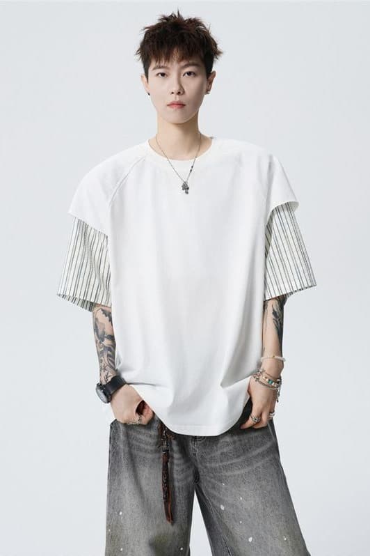 실사 여름 새로운 조수 브랜드 페이크 레이어드 반팔 티셔츠 남자 레트로 패치워크 다용도 루즈핏 트렌드 반팔 티셔츠 이미지 6
