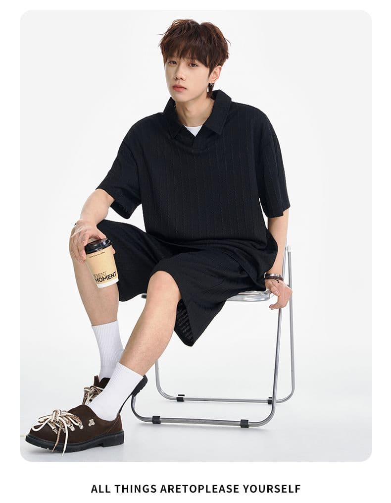 실사 2026 여름 새로운 니트 스웨터 폴로 칼라 POLO 셔츠 남자 루즈핏 패션 캐주얼 통기성 반팔 티셔츠 상세 이미지 15