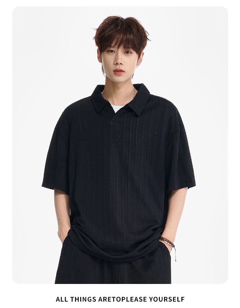 실사 2026 여름 새로운 니트 스웨터 폴로 칼라 POLO 셔츠 남자 루즈핏 패션 캐주얼 통기성 반팔 티셔츠 상세 이미지 16