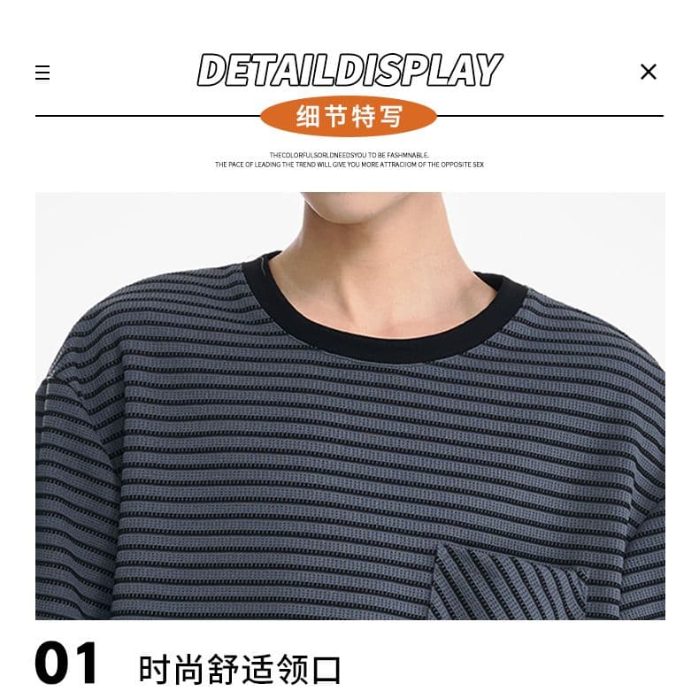 실사 2026 여름 새로운 캐주얼 스트라이프 라운드 넥 반팔 티셔츠 맨위 남자 미니멀리즘 다용도 디자인 섹션 티셔츠 상세 이미지 23