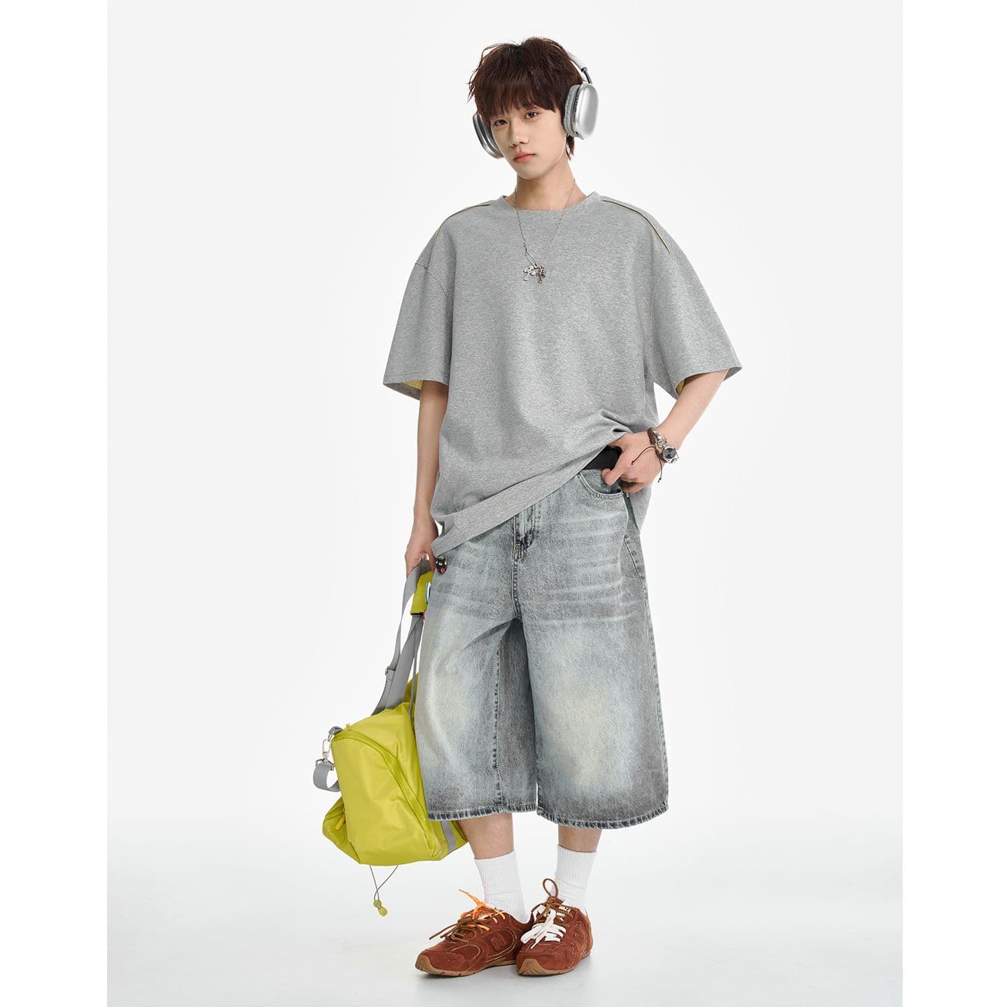 실사 2026 여름 새로운 패션 배색 다용도 반팔 맨위 남자 루즈핏 캐주얼 명시적 스티치 디자인 센스 티셔츠 이미지 4
