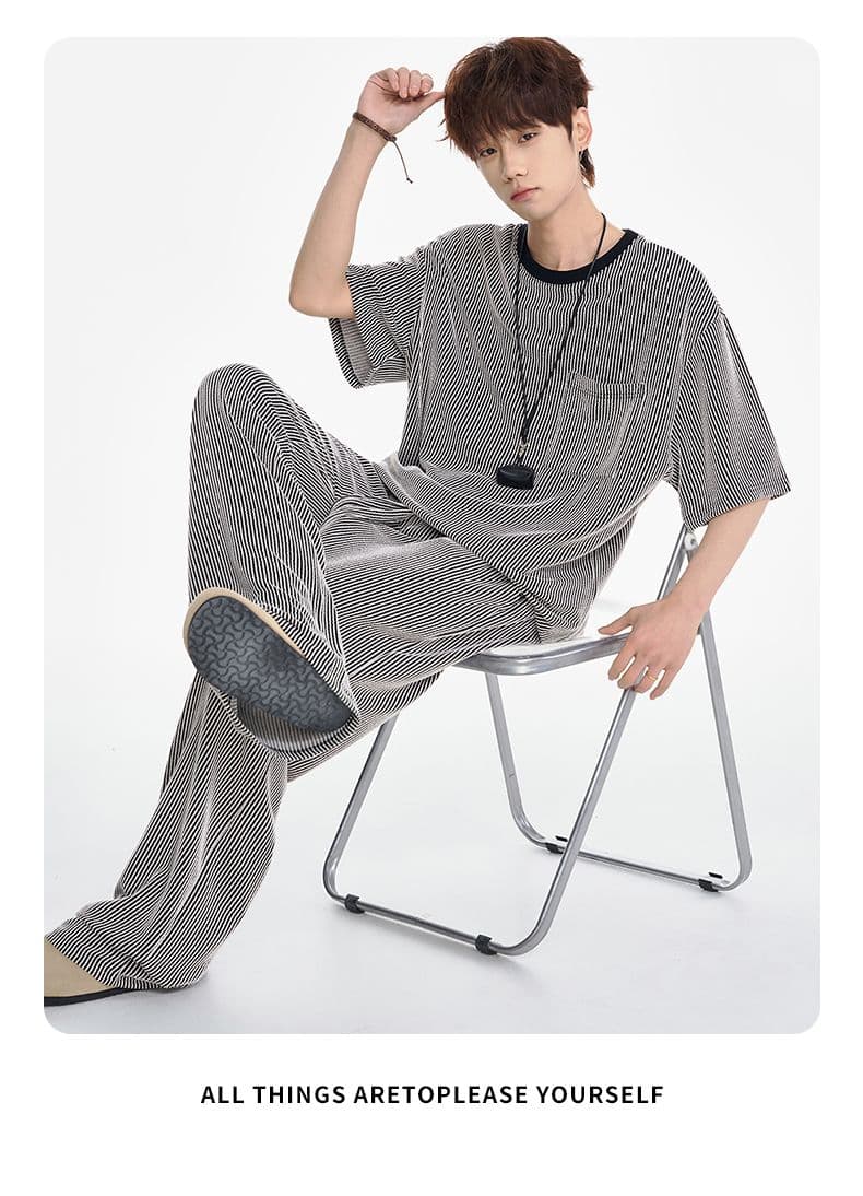 실사 2026 여름 새로운 스트라이프 다용도 미니멀리즘 맨위 남자 라운드 넥 대기 편안함 캐주얼 반팔 티셔츠 상세 이미지 22