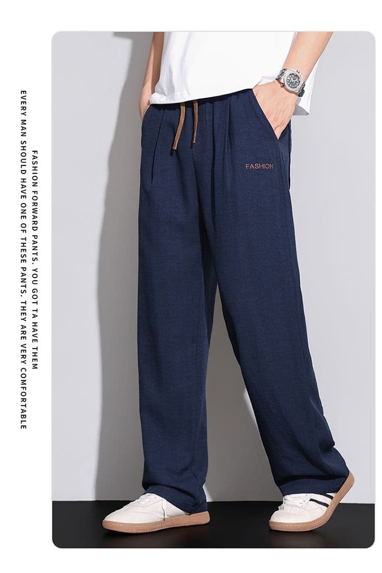 실사 여름 새로운 오래된 돈 바람 자수 모방 마 센스 더블 색상 질감 센스 루즈핏 스트레이트 얼음 실크 캐주얼 바지 남자 상세 이미지 15