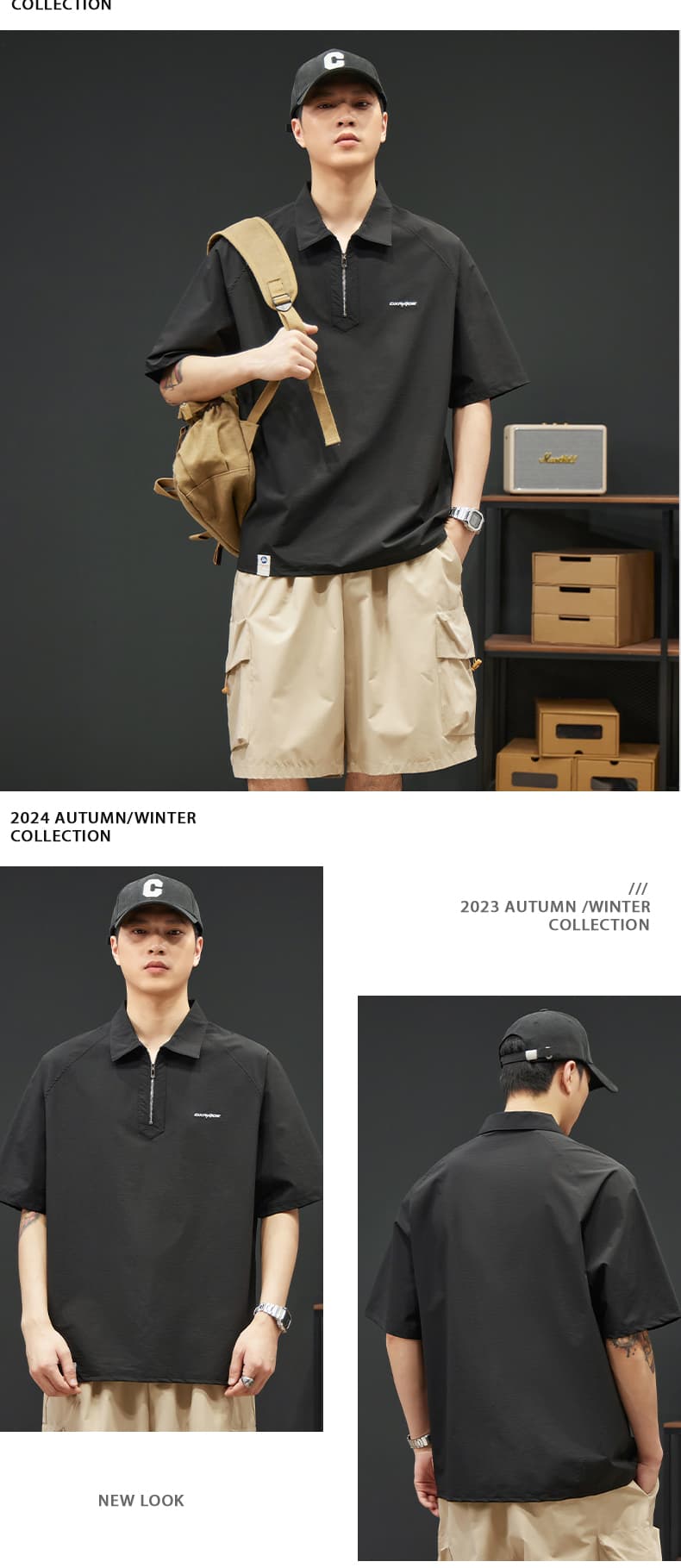 실사 여름 새로운 하프 지퍼 POLO 셔츠 남자 신축성 등산 천 편안함 다용도 루즈핏 폴로 칼라 티셔츠 상세 이미지 6