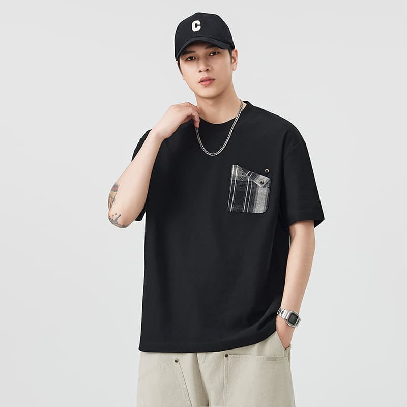 실사 여름 새로운 조수 브랜드 라운드 넥 반팔 티셔츠 남자 루즈핏 다용도 주머니 디자인 트렌드 면 100% 맨위 이미지 3
