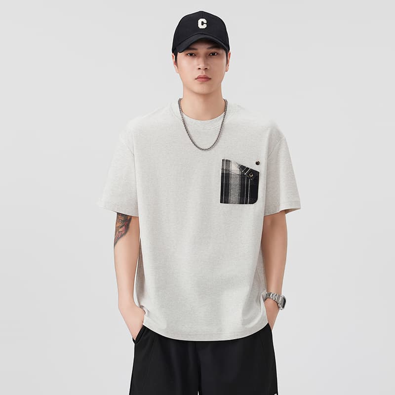 실사 여름 새로운 조수 브랜드 라운드 넥 반팔 티셔츠 남자 루즈핏 다용도 주머니 디자인 트렌드 면 100% 맨위 이미지 2