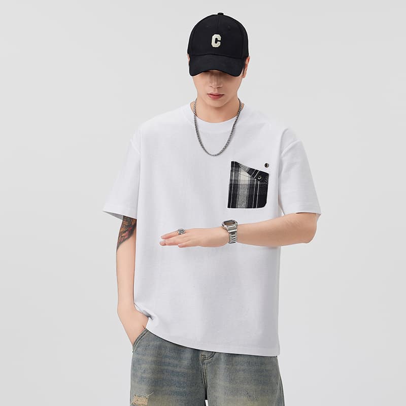 실사 여름 새로운 조수 브랜드 라운드 넥 반팔 티셔츠 남자 루즈핏 다용도 주머니 디자인 트렌드 면 100% 맨위 이미지 4