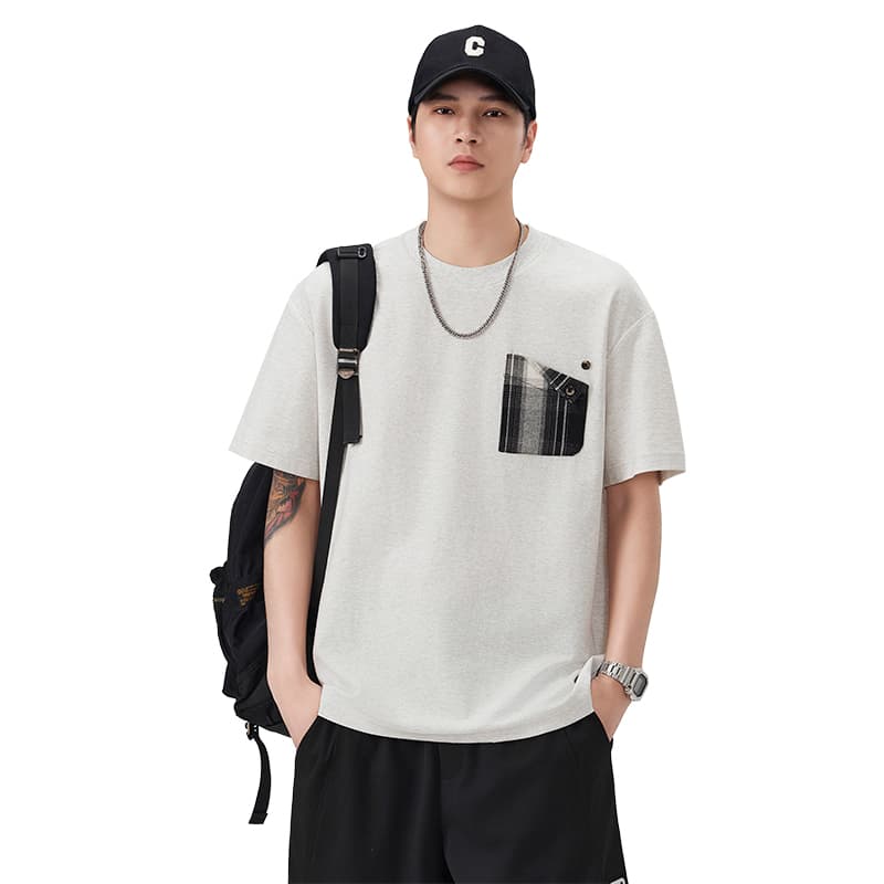 실사 여름 새로운 조수 브랜드 라운드 넥 반팔 티셔츠 남자 루즈핏 다용도 주머니 디자인 트렌드 면 100% 맨위 이미지 5