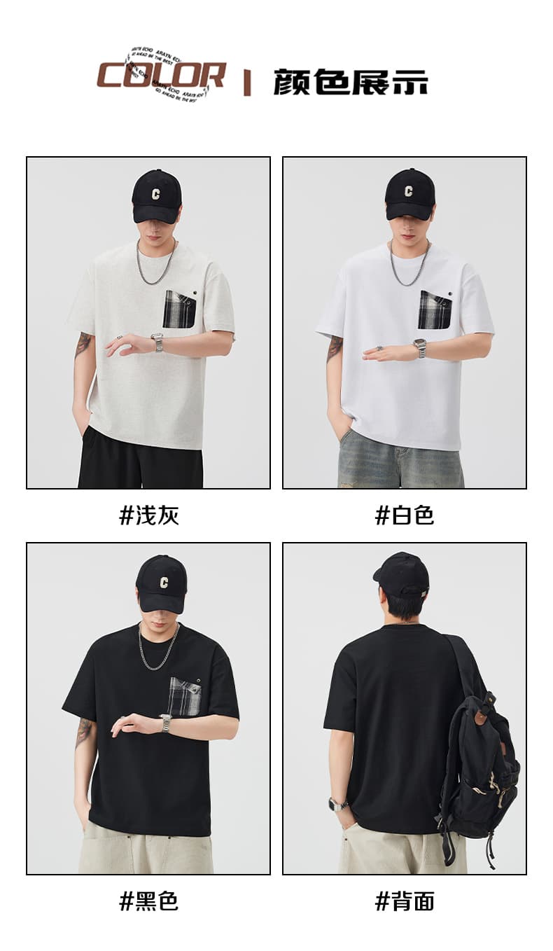 실사 여름 새로운 조수 브랜드 라운드 넥 반팔 티셔츠 남자 루즈핏 다용도 주머니 디자인 트렌드 면 100% 맨위 상세 이미지 2